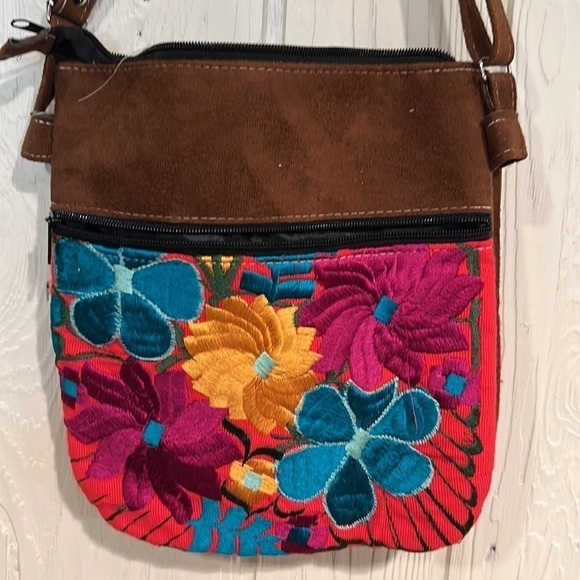 Embroidered Crossbody Bag with Two Zipper Pockets - Picture 2 of 7